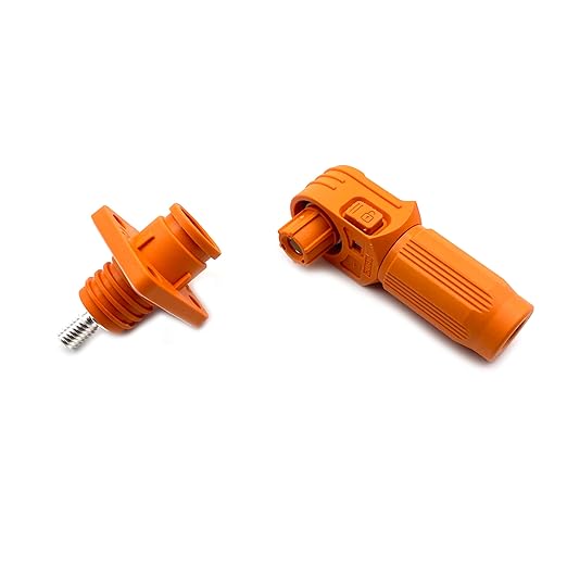 200A Battery Energy Storage Connector, 50mm² High Current Connectors IP67 Waterproof Stud Wiring Power Adapter Quick Plug Terminal Right Angle Plug and Socket （1500V Orange)