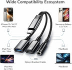 Mizi 3-in-1 USB C to Headphone Jack and Charger Adapter, 60W PD Fast Charging & USB A Hub, Compatible with iPhone 15/16/17 Pro/Max, Samsung Galaxy, iPad Pro, MacBook, Pixel - Black
