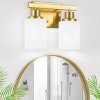 DIKAIDA Gold Bathroom Light Fixtures Over Mirror, 2-Light Modern Vanity Lights with White Glass Shade, Bathroom Wall Lamp Sconces for Mirror Bedroom, Living Room Hallway Small Space