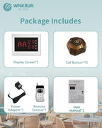 Restaurant Pager System Wireless Calling System with 1 Number Display and 10 Waterproof Call Buttons for Restaurant Bar Cafe Customer Service
