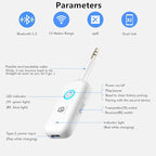 Bluetooth 5.2 Audio Transmitter Receiver for TV, Bluetooth Transmitter for Headphones, 2 BT Devices Connections, 3.5mm Jack Aux Airplane Headphone Adapter for Car/Home Stereo, White