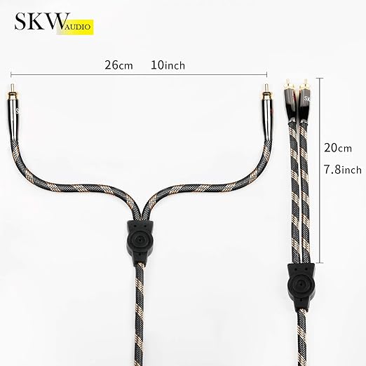 SKW RCA Y Splitter Cable 1 Male to 2 Male Subwoofer Cord, BG Series Ultra-high Purity Copper RCA Y Cable with OD 7.0mm, Multiple Shield Stereo Audio Cable for Subwoofer, Home Theater 4.9ft (1.5M)