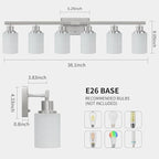DIKAIDA 38" Bathroom Vanity Light, 6-Light Nickel Vanity Lights for Bathroom, Wall Sconce Lighting with Milky White Glass Shade, Wall Lights,Bath Vintage Wall Mounted Lamps for Mirror Bedroom