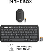Logitech Pebble 2 Combo for Mac, Wireless Keyboard and Mouse, Slim, Quiet and Portable, Customizable, Bluetooth Mouse and Keyboard, Easy-Switch, for macOS, iPadOS - Tonal Graphite