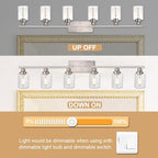 WINSHEN 6-Lights Bathroom Vanity Light Fixtures with Seeded Glass Lampshades, 45.3-Inches Length Modern Brushed Nickel Wall Light Fixture for Kitchen Bathroom Lighting