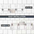 WINSHEN 4-Lights Modern Vanity Light Fixtures for Bathroom Over Mirror, Farmhouse 31-Inches Length Seeded Glass Bath Wall Sconce Lighting in Brushed Nickel
