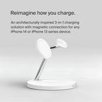 Belkin MagSafe Charger, 3-in-1 Wireless Charging Stand, 2ND GEN, 33% Faster for Apple Watch, iPhone 16, iPhone 15, iPhone 14 Series, AirPods - MagSafe Charging Station for Multiple Devices - White