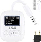 1Mii Airplane Bluetooth 5.3 Transmitter for All Headphones - Bluetooth Adapter for TV - Dual Connection - aptX Low Latency - Flying Travel, Wireless Audio Aux for MP3,Game,PC-White