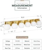 METWET Bathroom Light Fixtures, 6-Light Brushed Gold Bathroom Vanity Lights Over Mirror with Globe Milk White Glass Shade, 38 Inch Modern Vanity Lighting Fixtures, VL195-BG-ML-6