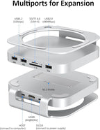 Akyyajaure Mac mini Hub: 10 in 1 Aluminum Stand & Dock for Mac mini M4 Pro with M.2 NVMe SSD Enclosure, 4K60hz HDMI, 10Gbps USB-A*2, SD/TF Card Readers, USB 2.0