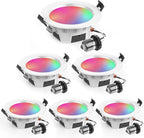 VANANCE 4" Smart Recessed Lighting 6 Pack, Dimmable, Multicolorred, 2700K~6500K, CRI80+, Color Changing Retrofit Bluetooth Mesh LED Ceiling Light, 4 Inch RGB Canless LED Downlight