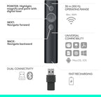Logitech Spotlight Presentation Remote - Universal Wireless Presentation Clicker with Laser Pointer, Advanced Digital Highlighting, Bluetooth, 30 m Range and Quick Charging - Black