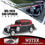 WSTER WS-1934 Retro Classic Car Bluetooth Replica Speaker – Wireless HD Sound with FM Radio,TWS Stereo,LED Party Lights,Built-in Microphone Hands-Free Call, Surprise Portable Gift for Party Use(Red)