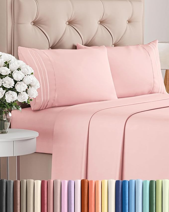 Queen Size 4 Piece Sheet Set - Comfy Breathable & Cooling Bed Sheets Set - Hotel Luxury Bedding for Women, Men, Kids, Teens, Boys & Girls - Deep Pockets, Soft and Wrinkle Free - Oeko-Tex - Baby Pink