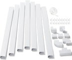 126in Cord Hider Kit, ZhiYo Wire Hiders for TV on Wall, Paintable Cable Management Kit, Wire Cover for Wall Mount TV, White Cable Raceway, Cord Cover Wire Management Kit, 8 x L15.7in W1.18in H0.67in