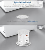 Pop Up Outlet for Countertop,Recessed Power Strip,Power Grommet 3.15 inch Desk Hole Insert,20W USB C,2 Outlets,2 USB C/2 USB A, Table Outlet,Desk Charging Station (White, 3FT)