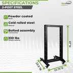 NavePoint 22U 2 Post Open Frame Server Rack with Casters for 19 Inch Equipment, Networking, and IT Devices, 2-Post Rack 330lbs Weight Capacity, Black