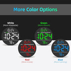 Digital Wall Clock with Large LED Display, Date, Temperature, Auto-Brightness | Small [PLUG-IN] Clock | Modern Electric Wall Clock for Bedroom, Classroom, Living Room, Home, Office, Farmhouse - Blue