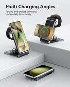 Wireless Charger for Samsung 3 in 1 Wireless Charging Station Foldable Wireless Charger Stand for Samsung S25 Ultra S24 S23 S22 Z Flip Z Fold 7 6 5 4 3 for Galaxy Watch 8/7/6/5/4/ Galaxy Buds