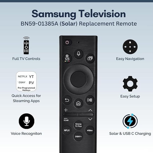 2 Pack BN59-01385A Samsung TV Remote Control Replacement for Smart TV - Easy Setup, Universal IR Voice Remote, Solarcell - Works with Samsung QLED, Frame, Crystal UHD, 4K, & LED Smart TVs