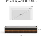 POVISON Fully-Assembled Mid Century Glossy Sintered Stone TV Stand, 94.49" Wood Media Console with Adjustable LED Light, Entertainment Center with Storage for Living Room