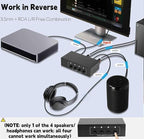 3.5mm Aux + RCA L/R Bi-Directional Stereo Audio Switch 4 in 1 Out A/B Analog Audio Switcher Selector No Power Need