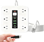 Multi-Outlet Electrical Strip - 16-AC Socket Extension, 50cm Desk Home Dorm Wall with, Safety Surge Protector with Cord, Smart Outlet Strip for TV Phone Refrigerator Kitchen Living Room