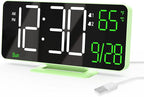 KOSUMOSU Small Digital Clock, 6.7in Alarm Clocks for Bedrooms, Auto Dimming, Room Temperature, Day of The Week, Seconds, Date, Desk Clock for Bedroom, Digital Clocks for Living Room