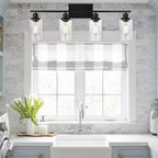 WINSHEN Black 4-Light Bathroom Light Fixtures with Seeded Glass Shade, 31-Inches Length Farmhouse Vanity Lights Over Mirror for Cabinet Kitchen Bedroom