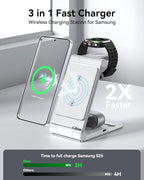 Wireless Charger for Samsung 3 in 1 Wireless Charging Station Foldable Wireless Charger Stand for Galaxy S25 S24 S23 S22 S21 Ultra/Plus Z Flip Z Fold 7 6 5 4 3 for Galaxy Watch/Galaxy Buds