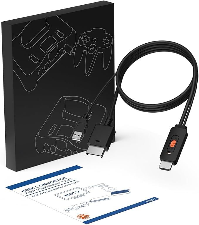 Azduou PS2 to HDMI Adapter HD-Link Cable for PS1 Support 4:3/16:9 Switch, Converter PS3 Video Signal to HDMI Signal with S-Video Singal（Support PS1，PS2，PS3） 3 in 1
