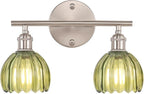 Shenmoyl Bathroom Light Fixtures, 2-Light Vanity Wall Light Over Mirror with Green Tulip Glass Shade for Bedroom Living Room (Bulb Not Included), Satin Nickel