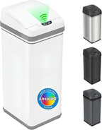 iTouchless 13 Gallon Kitchen Trash Can with Odor Filter, Automatic Motion Sensor Bin, Soft-Close Stainless Steel, Slim Wastebasket for Narrow Spaces, White