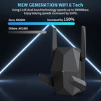 2025 AX3000 WiFi 6 Range Extender, WiFi Extender Signal Booster with Gigabit Ethernet Port, Dual Band (2.4G&5.8G) WiFi Repeater Cover up to 13888sp.ft, Faster Speed and Wider Cover(Black)