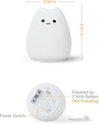 LED Cat Night Light, Battery Powered Night Light for Kids, Silicone Multicolor Cute Lamp with Warm White and 7-Color Breathing Mode, Christmas Gifts for Kids, Baby, Children, Lady (Cute Cat)