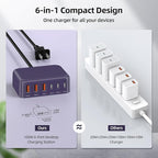 USB C Charger Block, 100W GaN 6 Port PD USB C QC USB A Wall Charger Adapter Plug Cube, Super Fast Type C Charging Station Hub for iPhone 17 16 15 14 Pro Max iPad Samsung Pixel
