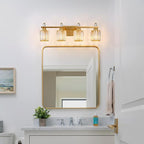 FDPBY Bathroom Vanity Lights 4-Light Gold Modern Crystal Vanity Light Fixtures Over Mirror Crystal Bathroom Vanity Lighting Fixtures