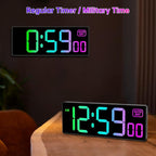 Soobest Large LED Digital Wall Clock 8 RGB Color Changing Display, Corded Plug in Electric Digital Clock with Seconds for Living Room Bedroom Desk Table Office, 5 Dimmers, Auto DST, 10 Inches
