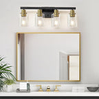 DIKAIDA Bathroom Vanity Light, 4-Light Black and Gold Bathroom Light Fixtures with Clear Glass Shade, Bathroom Lighting Fixtures Over Mirror,Bath Black Wall Lights for Mirror Bedroom,Living Room
