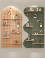 Wooden Wall Organizer - Versatile Hanging Display Panel for Home & Office, Entryway & Kitchen Storage Solution, Perforated Wood, Green (23.6"x47.2")