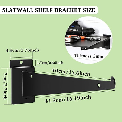 16 Inch Slatwall Shelf Bracket with Lip, 14 Pack Metal Shelf Brackets for Slat Wall,Heavy Duty Slatwall Accessories for Slatwall Panels Shelving Display Home Commercial- Black Slatwall Shelf Brackets