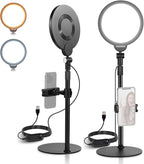 NEEWER Basics 2 Pack 7" Desktop Ring Lights for Video Recording, 10W Dimmable Full Screen Key Lighting with Desk Stands & Phone Holders for iPhone Computer Laptop Vlog Streaming Video Conference, R06