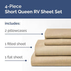 RV Short Queen Sheet Set 60 X 75 - 4 Piece RV Short Queen Bed Sheets - Soft, Breathable & Cooling - Designed for Bunks, Trailers & Campers - Fits 8” to 12" Mattress - Luxury Bedding - Heathered Tan