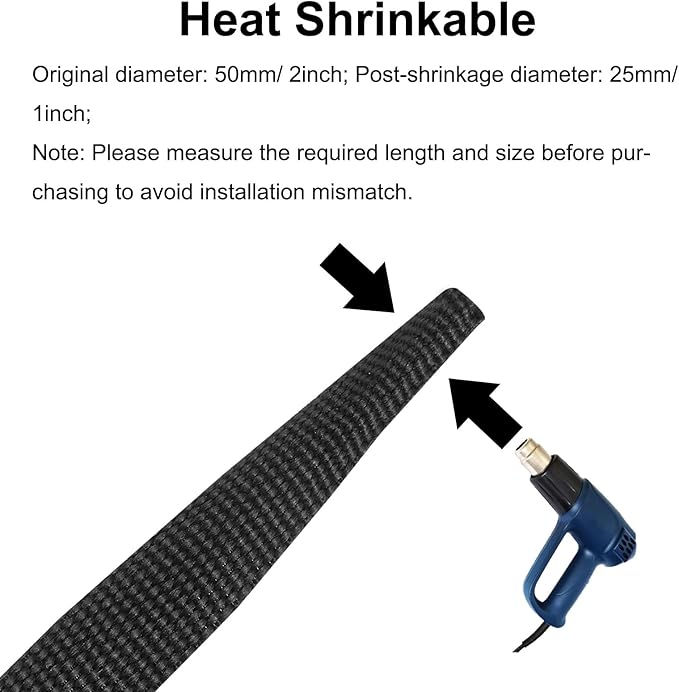MECCANIXITY Braided Cable Sleeves Heat Shrinkable Fabric Sleeving, 2" 33ft Black 2:1 Ratio Heat Shrinkable Cord Protector for Harness Cable, Network Cable Protection, Cable Management