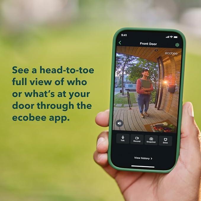 ecobee Home Security Bundle with Smart Doorbell Camera (Wired), SmartSensor for Doors and Windows, and SmartCamera with Voice Control.