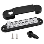 1/4" Stud Power Distribution Block Bus Bar with 12 x #8 Screws, Ampper 5.3" 12V 150A Marine BusBar Battery Distribution Block W/Cover for Car Audio Boat Solar (Black)