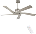 WINGBO 54" ABS DC Ceiling Fan No Light, 5 Blade Wood Grain ABS Ceiling Fan with Remote, 6-Speed Reversible DC Motor, Ceiling Fans without Light for Kitchen Bedroom Living Room, Antique Nickel and Grey