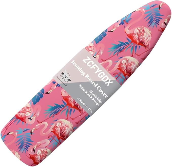 ZCFYGDX Flamingo Palm Leaf Print Ironing Board Covers (15 x 54 in) Hook & Loop Elastic Edge Easy to Install, Scorch Resistant,Lightweight & Breathable Anti-Slip & Wear-Resistant Home Size-XL