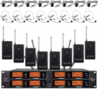 Wireless Microphone System Pro Audio 8 Channel UHF 8 Lavalier Bodypacks 8 Lapel Mic 8 Headsets for Karaoke System Meeting Church Speaking Conference Wedding Party Frequency B