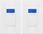 TG 7 Days Digital in-Wall Programmable Timer Switch for Lights, Fans, and Motors, Single Pole, Neutral Wire Required, 18 ON/Off Timer Settings, with Blue Backlight, White, 2 Pack